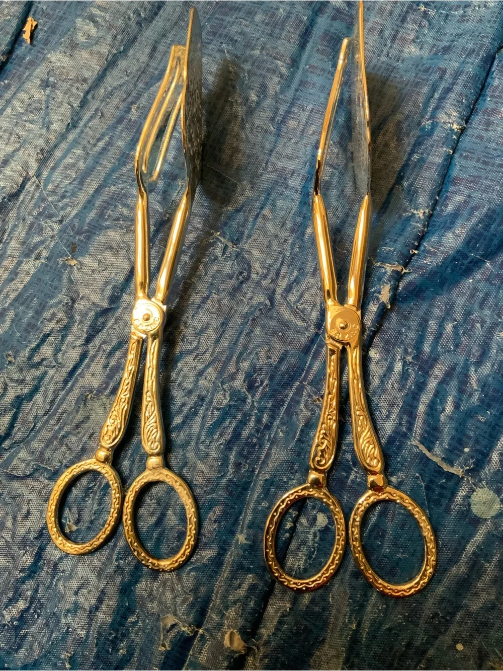 EP ZINC Silverplate  Pastry Salad Serving Scissor Tongs - Pair